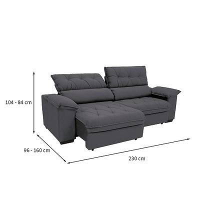 Imagem de Sofá 3 Lugares Retrátil e Reclinável Piemont Suede Cinza 230 cm