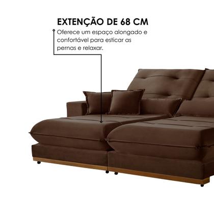 Imagem de Sofá 3 Lugares Retrátil e Reclinável Veludo 250cm X 105cm Suíça Marrom