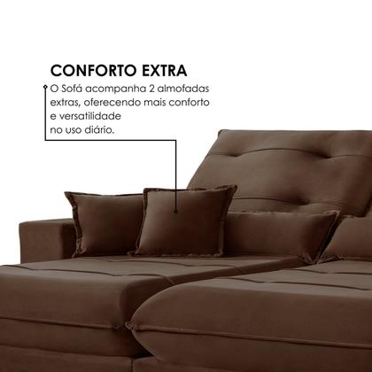Imagem de Sofá 3 Lugares Retrátil e Reclinável Veludo 250cm X 105cm Suíça Marrom