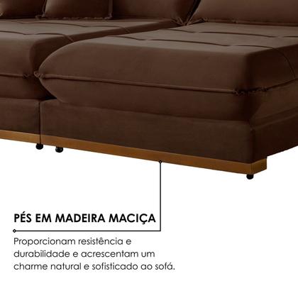 Imagem de Sofá 3 Lugares Retrátil e Reclinável Veludo 250cm X 105cm Suíça Marrom