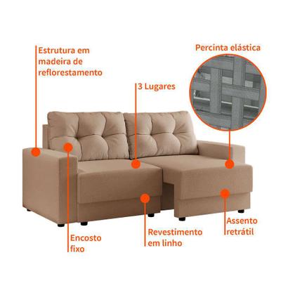 Sofá 3 Lugares Retrátil Lubeck Linho Bege - Mobly Imagem de Sofá 3 Lugares Retrátil Lubeck Linho Bege