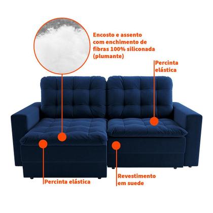 Sofá 3 Lugares Retrátil Lubeck Plush Suede Azul Marinho 180 cm - Mobly Imagem de Sofá 3 Lugares Retrátil Lubeck Plush Suede Azul Marinho 180 cm