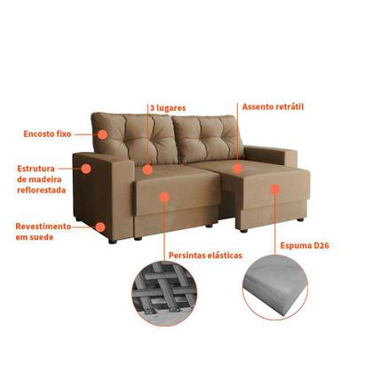 Sofá 3 Lugares Retrátil Lubeck Suede Bege 180 cm - Mobly Imagem de Sofá 3 Lugares Retrátil Lubeck Suede Bege 180 cm