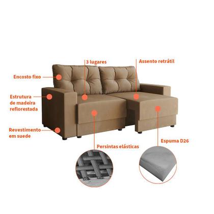 Sofá 3 Lugares Retrátil Lubeck Suede Bege 180 cm - Mobly Imagem de Sofá 3 Lugares Retrátil Lubeck Suede Bege 180 cm