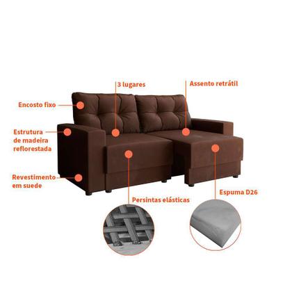 Sofá 3 Lugares Retrátil Lubeck Suede Marrom 180 cm - Mobly Imagem de Sofá 3 Lugares Retrátil Lubeck Suede Marrom 180 cm