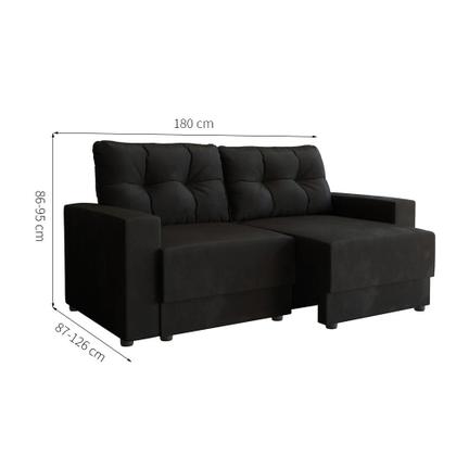 Imagem de Sofá 3 Lugares Retrátil Lubeck Suede Preto 180 cm
