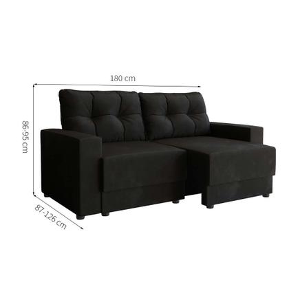Sofá 3 Lugares Retrátil Lubeck Suede Preto 180 cm - Mobly Imagem de Sofá 3 Lugares Retrátil Lubeck Suede Preto 180 cm
