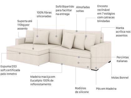Imagem de Sofá 3 Lugares Retrátil Reclinável Bouclé Mediterrâneo Peruggia Flexforma Estofados