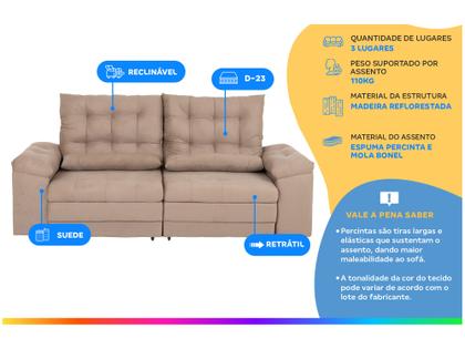 Sofá 3 Lugares Retrátil Reclinável Suede Phormatta Colômbia SMP Imagem de Sofá 3 Lugares Retrátil Reclinável Suede Phormatta Colômbia SMP