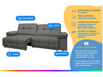 Imagem de Sofá 3 Lugares Retrátil Reclinável Suede Tivoli Next Sofás