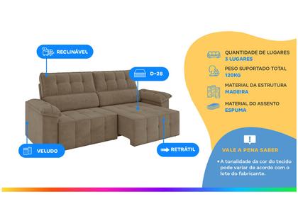 Imagem de Sofá 3 Lugares Retrátil Reclinável Veludo Santorini Besthouse