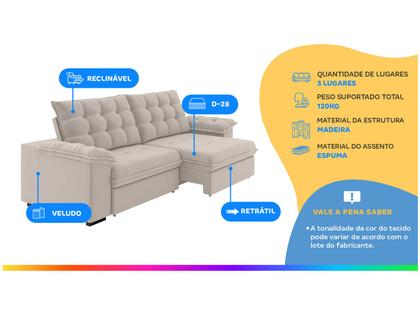 Imagem de Sofá 3 Lugares Retrátil Reclinável Veludo Vancouver Besthouse