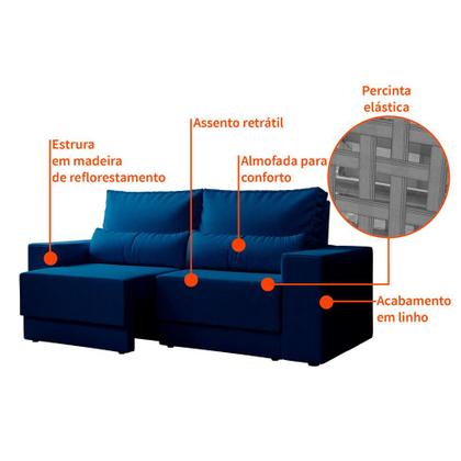 Imagem de Sofá 3 Lugares Retrátil Sochi Linho Azul Marinho