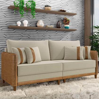Imagem de Sofá 3 Lugares Sala de Estar Living 192cm Asbury K01 Veludo Bege material sintético Camel - Lyam Decor