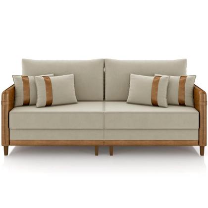 Imagem de Sofá 3 Lugares Sala de Estar Living 192cm Asbury K01 Veludo Bege material sintético Camel - Lyam Decor