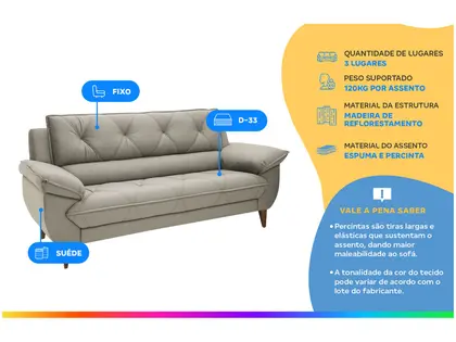 Imagem de Sofá 3 Lugares Suede Malbec Linoforte