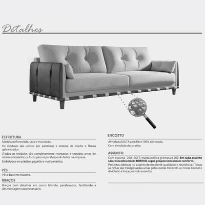 Imagem de Sofá 3 Lugares Texas Living 2m D28 Pés e Base em Madeira Linho