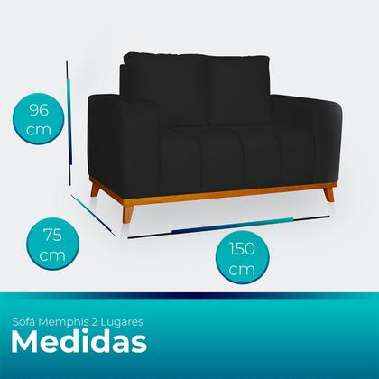 Imagem de Sofá 3x2 Lugares Memphis Ultra Conforto em Madeira Maciça e Suede Preto - LH Decor