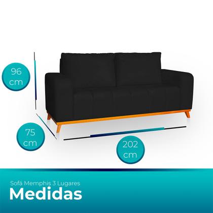 Imagem de Sofá 3x2 Lugares Memphis Ultra Conforto em Madeira Maciça e Suede Preto - LH Decor
