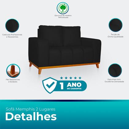 Imagem de Sofá 3x2 Lugares Memphis Ultra Conforto em Madeira Maciça e Suede Preto - LH Decor