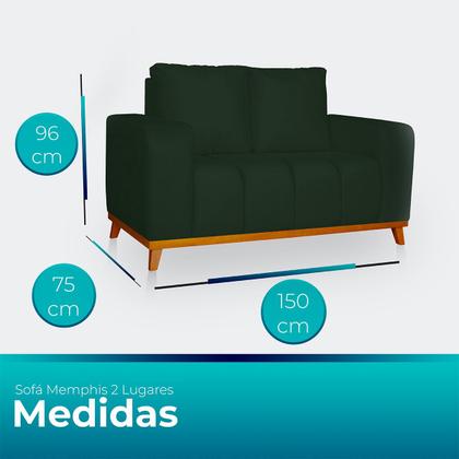 Imagem de Sofá 3x2 Lugares Memphis Ultra Conforto em Madeira Maciça e Suede Verde - Jylcrom