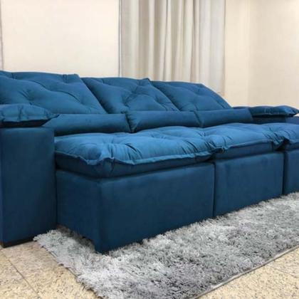 Sofá 4 e 5 Lugares Retrátil e Reclinável 2,90 metros Alpoim Estofados Azul 206 Athenas Imagem de Sofá 4 e 5 Lugares Retrátil e Reclinável 2,90 metros Alpoim Estofados Azul 206 Athenas