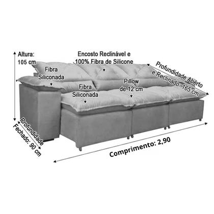 Imagem de Sofá 4 e 5 Lugares Retrátil e Reclinável 2,90 metros Alpoim Estofados Marrom 200 Athenas