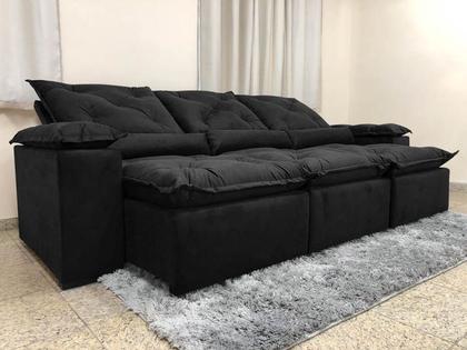 Sofá 4 e 5 Lugares Retrátil e Reclinável Preto 2,90m Alpoim Estofados Athenas Imagem de Sofá 4 e 5 Lugares Retrátil e Reclinável Preto 2,90m Alpoim Estofados Athenas
