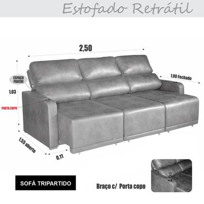 Imagem de Sofá 4 Lugares 2,50m Retrátil e Reclinável Lyon Bom Pastor