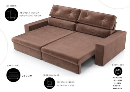Sofá 4 Lugares Athena assento Retrátil e Reclinavel 2,30m(L) - CIALAR Imagem de Sofá 4 Lugares Athena assento Retrátil e Reclinavel 2,30m(L) - CIALAR