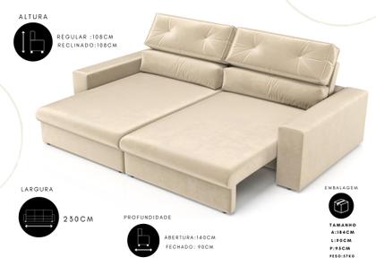 Sofá 4 Lugares Athena assento Retrátil e Reclinavel 2,30m(L) - CIALAR Imagem de Sofá 4 Lugares Athena assento Retrátil e Reclinavel 2,30m(L) - CIALAR