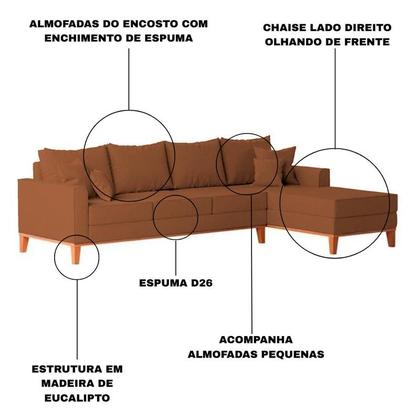 Imagem de Sofá 4 Lugares Beny com Chaise Direito material sintético Terracota