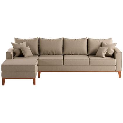 Imagem de Sofá 4 Lugares Beny Com Chaise Esquerdo Linho Bege