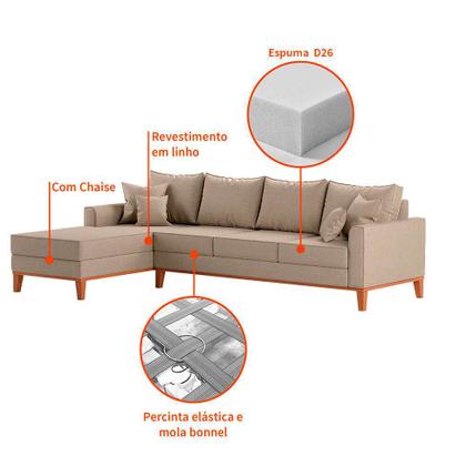 Sofá 4 Lugares Beny Com Chaise Esquerdo Linho Bege - Mobly Imagem de Sofá 4 Lugares Beny Com Chaise Esquerdo Linho Bege