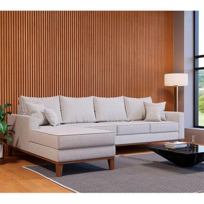 Imagem de Sofá 4 Lugares Beny Com Chaise Esquerdo Linho Cru