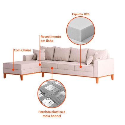 Imagem de Sofá 4 Lugares Beny Com Chaise Esquerdo Linho Cru