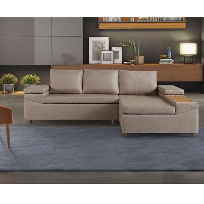 Imagem de Sofá 4 Lugares Clássico com Chaise Direito e Entrada USB Linho Cobre