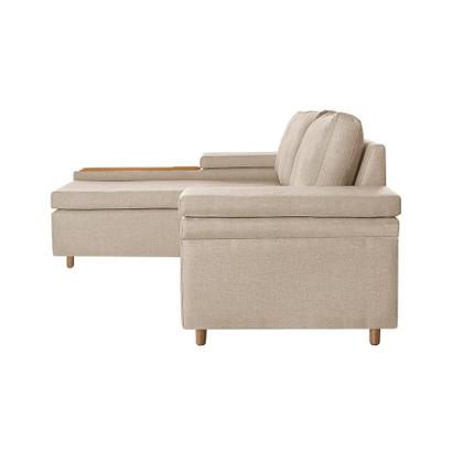 Imagem de Sofá 4 Lugares Clássico com Chaise Esquerdo Linho Bege