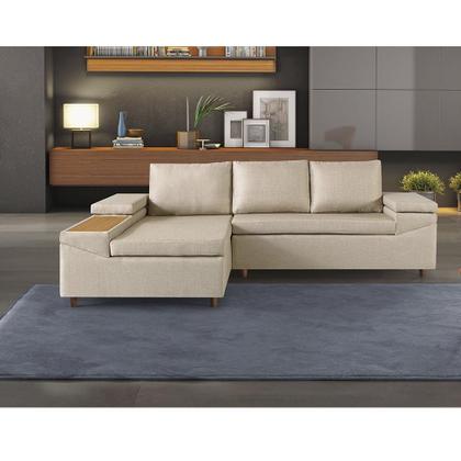 Imagem de Sofá 4 Lugares Clássico com Chaise Esquerdo Linho Bege