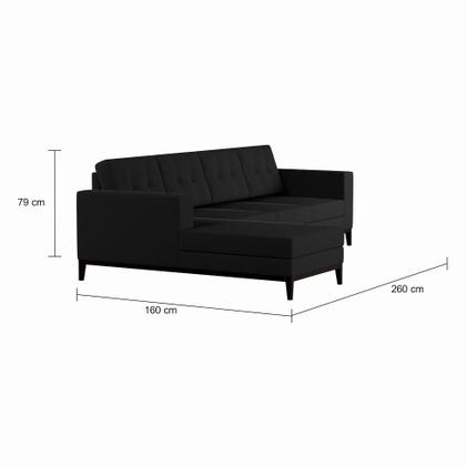 Imagem de Sofá 4 Lugares Happy com Chaise Esquerdo Pés e Base em Madeira Linho Cotton Grafite