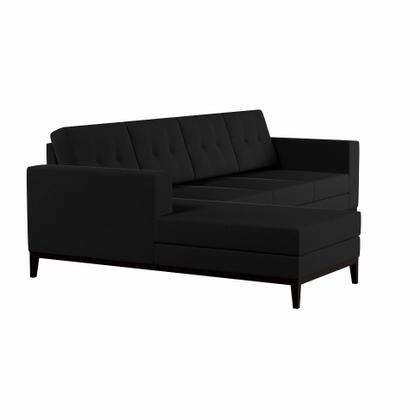 Imagem de Sofá 4 Lugares Happy com Chaise Esquerdo Pés e Base em Madeira Linho Cotton Grafite