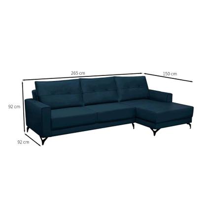 Imagem de Sofá 4 Lugares Heros com Chaise Direito Veludo Azul