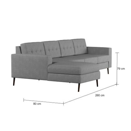 Imagem de Sofá 4 Lugares Life com Chaise Esquerdo Pé Palito Linho Cotton Cinza