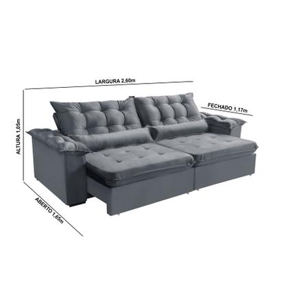 Imagem de Sofá 4 Lugares LISBOA 2,60 Metros Cinza Retrátil Reclinável com molas ensacadas - Sofá na Web