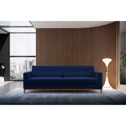 Sofá 4 Lugares Living Base de Madeira Linho Cotton Azul Marinho - Mobly Imagem de Sofá 4 Lugares Living Base de Madeira Linho Cotton Azul Marinho