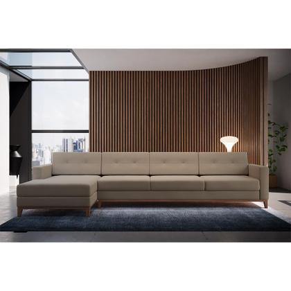 Imagem de Sofá 4 Lugares Living com Chaise Esquerdo Pés e Base em Madeira Linho Cotton Bege