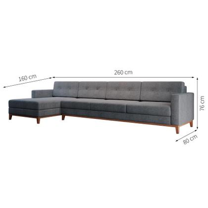 Imagem de Sofá 4 Lugares Living com Chaise Esquerdo Pés e Base em Madeira Linho Cotton Cinza