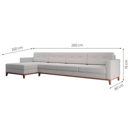 Imagem de Sofá 4 Lugares Living com Chaise Esquerdo Pés e Base em Madeira Linho Cotton Cru