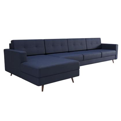 Imagem de Sofá 4 Lugares Living com Chaise Pé Palito Linho Cotton Azul Marinho