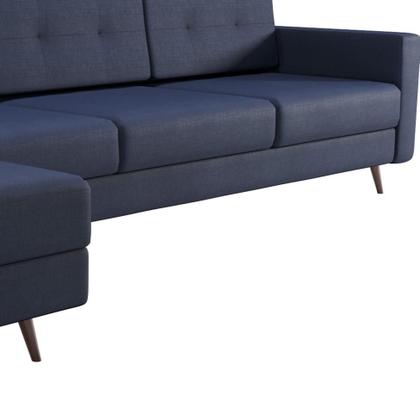 Imagem de Sofá 4 Lugares Living com Chaise Pé Palito Linho Cotton Azul Marinho